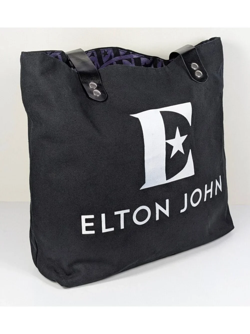 Elton John Tote Bag Black Lined Farewell Yellow Brick Road Tour VIP Black Canvas